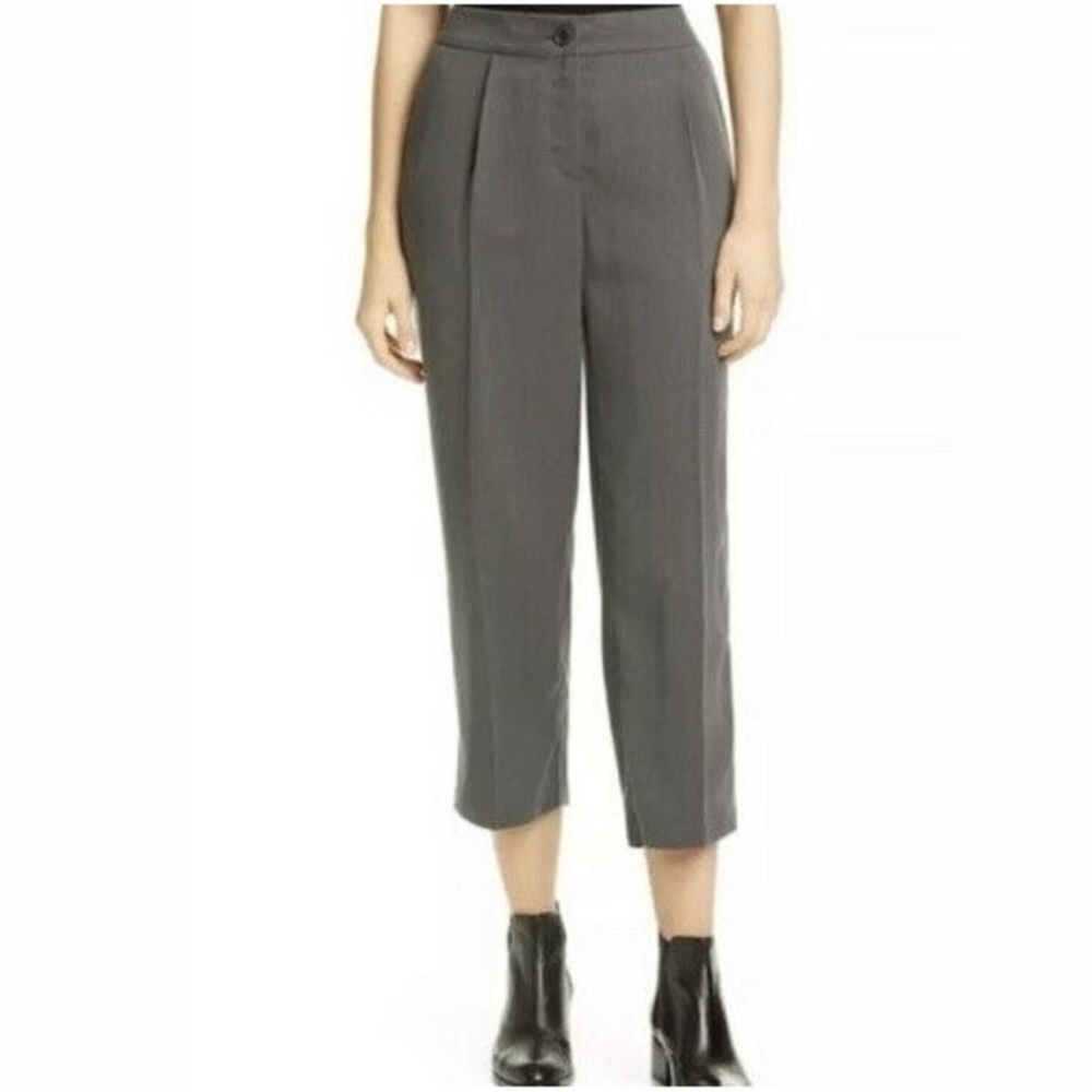 Eileen Fisher size 12 tencel pleated High Waist Crop Pants trousers in Bark Gray